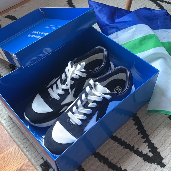 Tory Burch Sport Tennis Sneakers Blue White Shoes - Picture 1 of 10